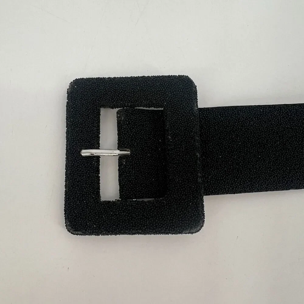 Alice + Olivia Belt Womens L Black‎ Beads Big Buckle Black Classic